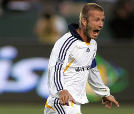 David Beckham reacts to his free-kick goal that proved enough to defeat D.C. United.